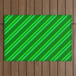 [ Thumbnail: Green, Lime, and Light Sea Green Colored Lined Pattern Outdoor Rug ]