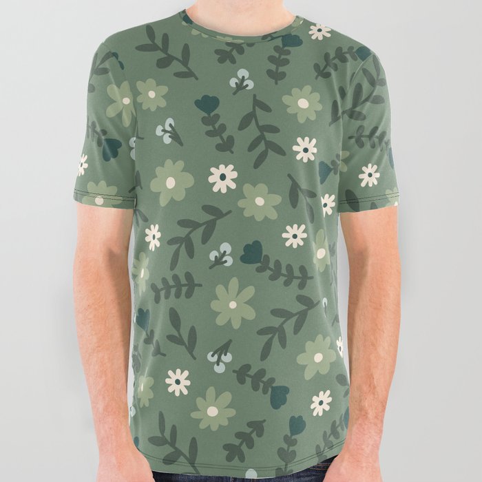 Flower Pattern (sage green) All Over Graphic Tee