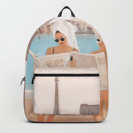 Hotel Morning Backpack | Summer, Newspaper, Towel, Art, Minimal, Pool, Travel, Illustration, Modern, Minimalist 