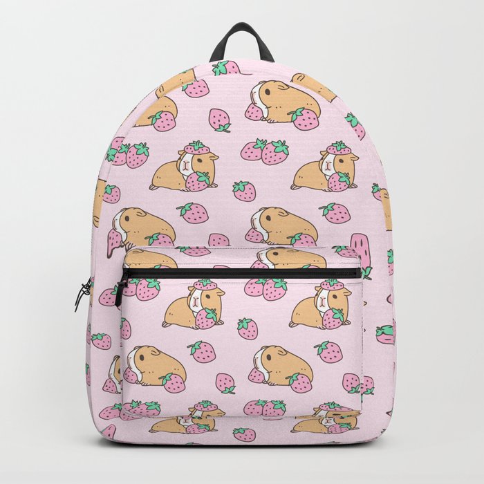 Pink Strawberries and Guinea pig pattern Backpack by Noristudio | Society6