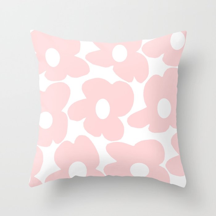 Large Baby Pink Retro Flowers on White Background decor society6