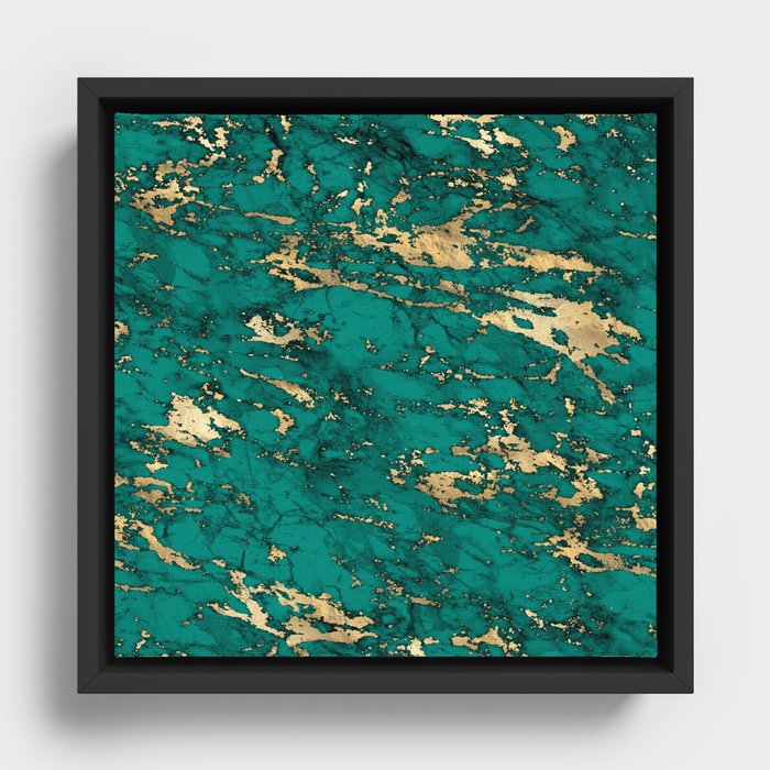 Beautiful Emerald And Gold Marble Design Pattern Framed Canvas