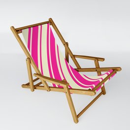 [ Thumbnail: Light Yellow and Deep Pink Colored Lined Pattern Sling Chair ]