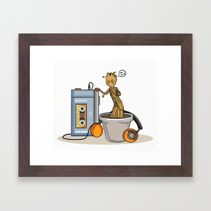 Baby Groot Listening To The Awesome Mix Vol 1 Framed Art Print By