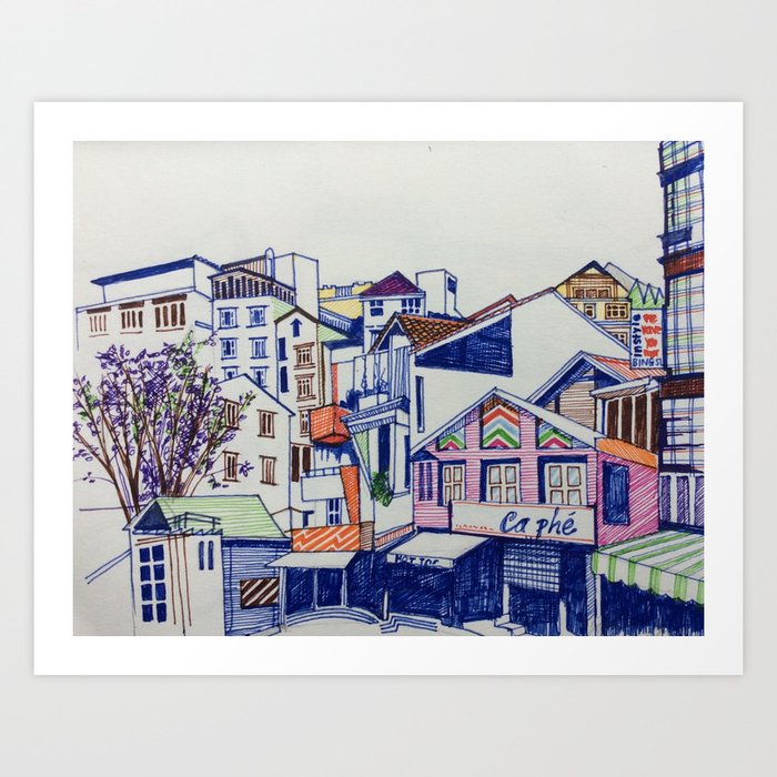 Colourful streetview of Dalat, Vietnam Art Print