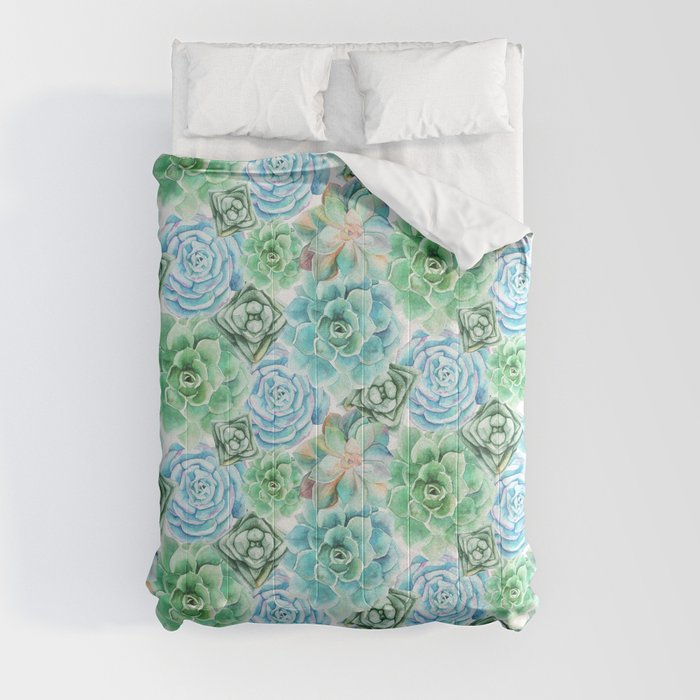 Mint Green Succulents Comforter