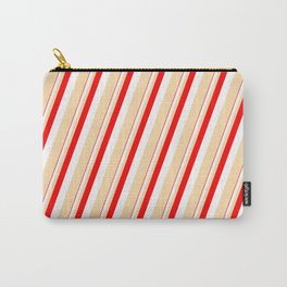 [ Thumbnail: Red, White, and Tan Colored Lines/Stripes Pattern Carry-All Pouch ]