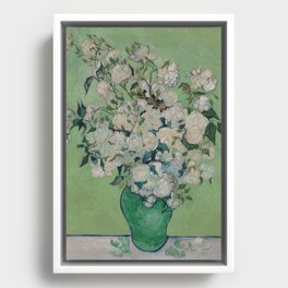 Vase with Pink Roses- Van Gogh Framed Canvas