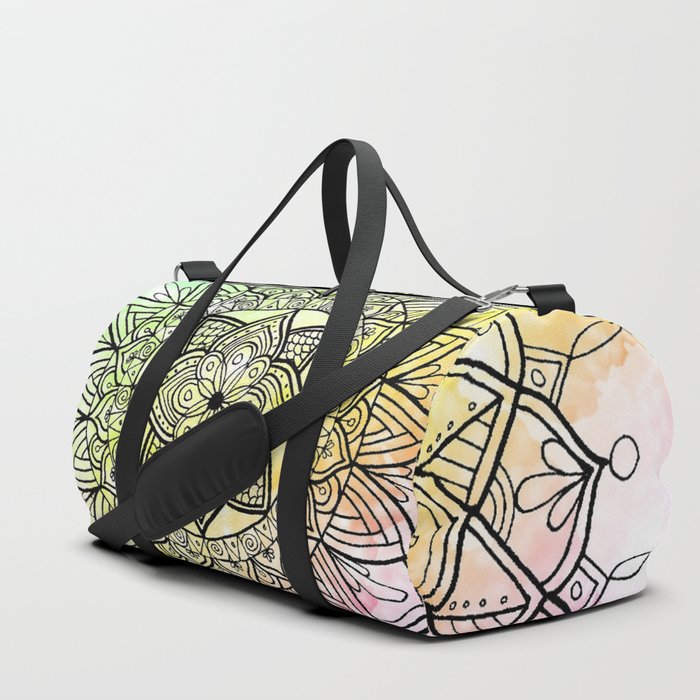 Pastel Rainbow Bleached Paint Splatter Mandala Duffle Bag