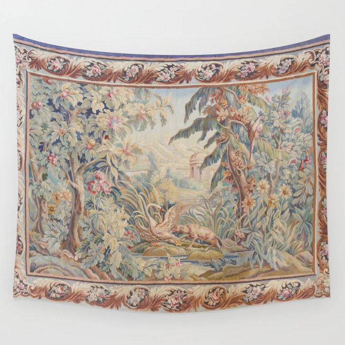 Antique 19th Century French Aubusson Landscape Tapestry with Swan Wall Tapestry