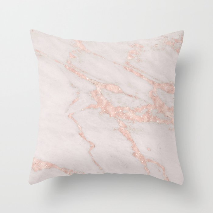 Blush Pink And Glitter Marble Collection Throw Pillow