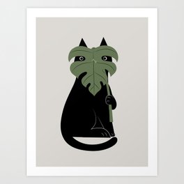 Cat and Plant 14: Monster-a Art Print | Leaf, Homeplant, Kitty, Catlover, Catandplant, Plantart, Nature, Forest, Cat, Monster 