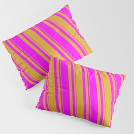 [ Thumbnail: Goldenrod and Fuchsia Colored Lined/Striped Pattern Pillow Sham ]