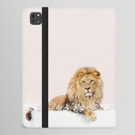 Lion in a Bathtub, Lion Taking a Bath, Lion Bathing, Whimsy Animal Art Print By Synplus iPad Folio Case