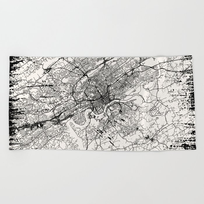 USA, Knoxville - black and white city map Beach Towel