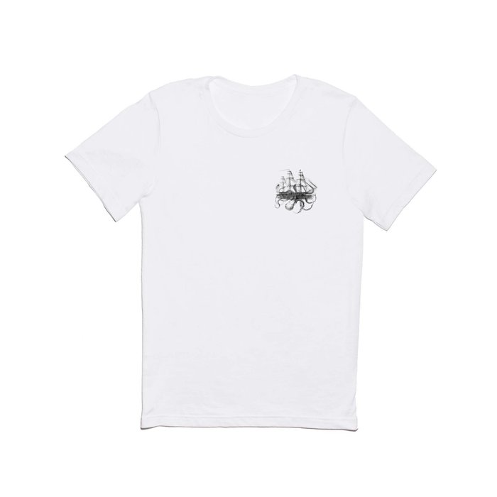 Octopus Attacks Ship on White Background T Shirt