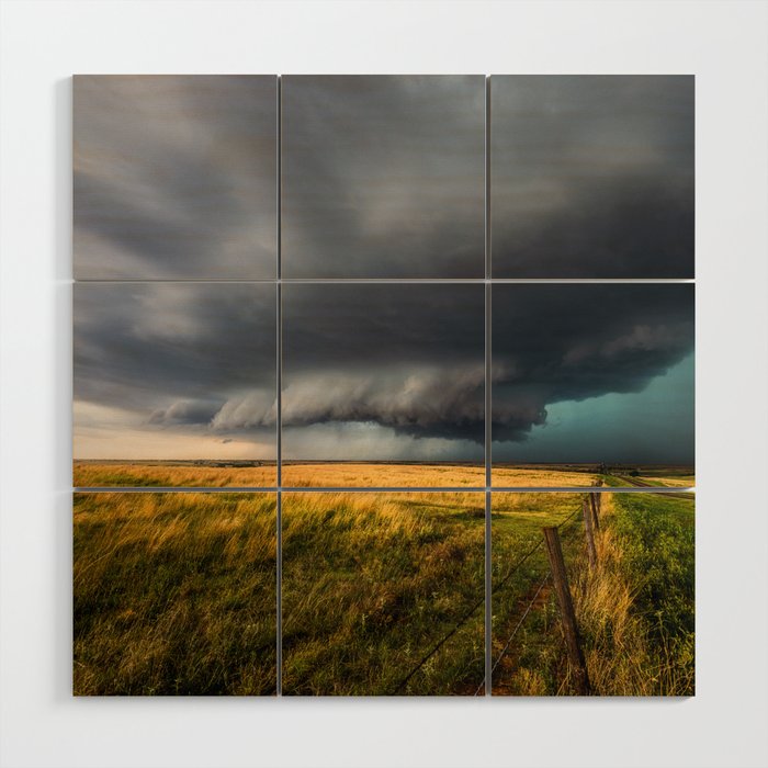 Never Stop the Rain - Supercell Thunderstorm Develops Over Open Prairie in Oklahoma Wood Wall Art