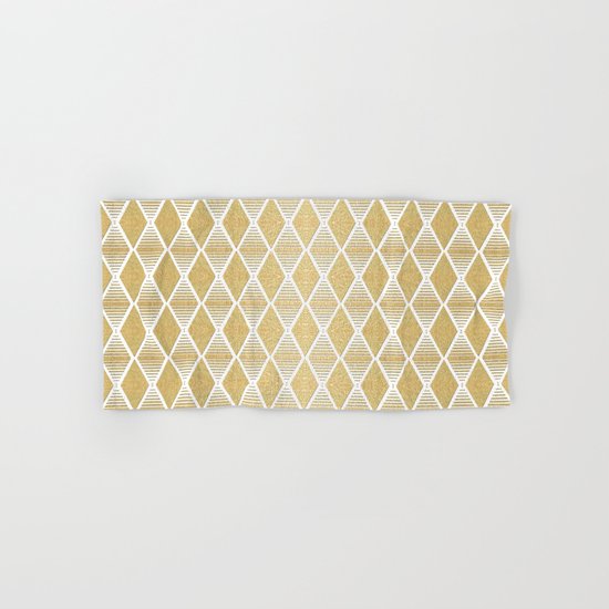 White and Gold Geometric Pattern Hand & Bath Towel