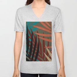 Tropical Daydream VII orange turquoise black red yellow sage green V Neck T Shirt