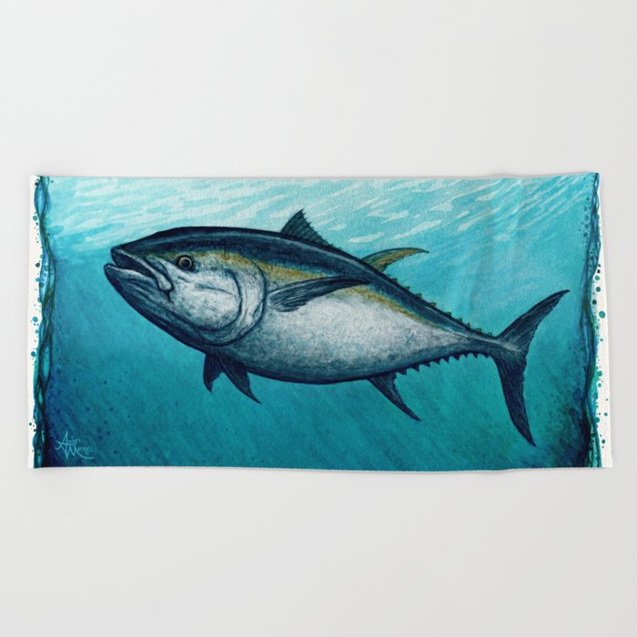 Bluefin Tuna ~ Watercolor Painting by Amber Marine,(Copyright 2016) Beach Towel