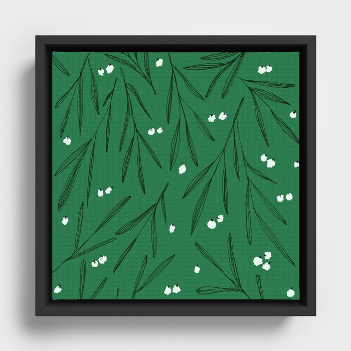Green leaves pattern Framed Canvas