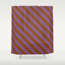 [ Thumbnail: Medium Slate Blue and Brown Colored Striped Pattern Shower Curtain ]