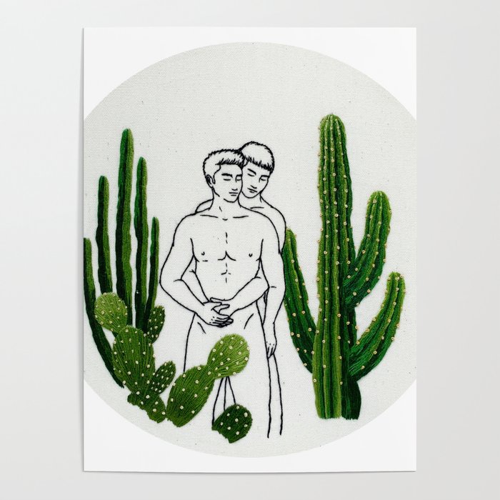 Embroidery art "Cactus" printed/ Gay art Poster