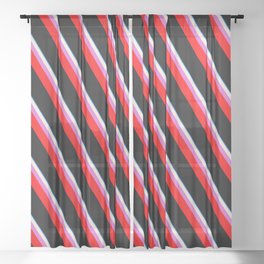 [ Thumbnail: Eyecatching Blue, Beige, Orchid, Red & Black Colored Lines/Stripes Pattern Sheer Curtain ]