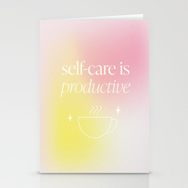Self-Care Is Productive Gradient Coffee Cup Quote Stationery Cards