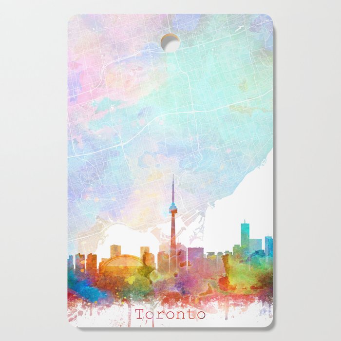 Toronto Skyline Map Watercolor, Print by Zouzounio Art Cutting Board