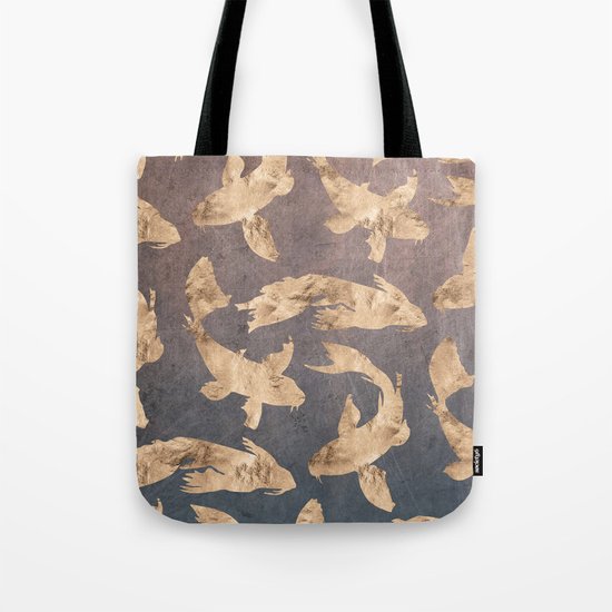 Koi at dusk - scratched leather Tote Bag