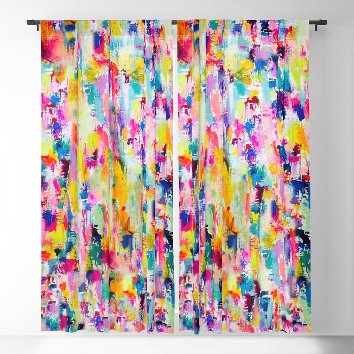 Bright Colorful Abstract Painting in Neons and Pastels Blackout Curtain