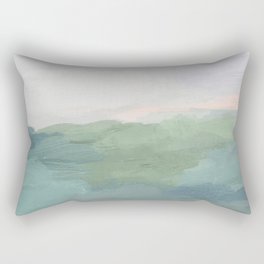 Farmland Sunset I - Seafoam Green Mint Black Blush Pink Abstract Nature Land Art Painting Rectangular Pillow