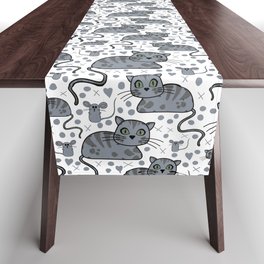 Cute Tabby cat and mouse pattern Table Runner
