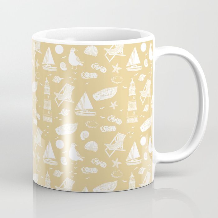 Beige And White Summer Beach Elements Pattern Coffee Mug