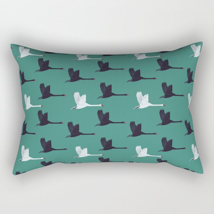 Flying Elegant Swan Pattern on Green Blue Background Rectangular Pillow