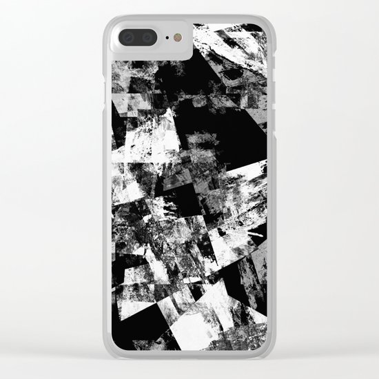 Fractured Black And White - Abstract, textured, black and white artwork Clear iPhone Case