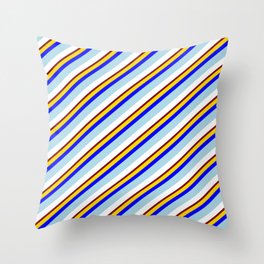 [ Thumbnail: Eye-catching Yellow, Blue, Light Blue, White & Maroon Colored Lines Pattern Throw Pillow ]