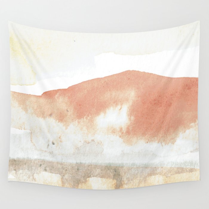 Terra Cotta Hills Abstract Desert Mountain Landsape with Watercolor Wall Tapestry