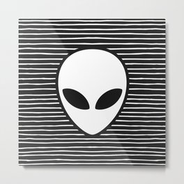 Alien on Black and White stripes Metal Print