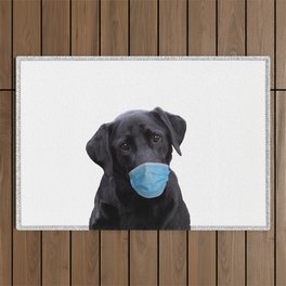 Black Labrador Dog - Mouth Nose Mask  Outdoor Rug