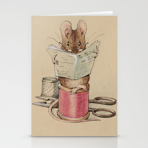 Cute little mouse reading a newspaper Stationery Cards