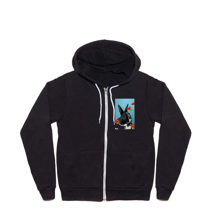 Black and White Rabbit with gold fishes Full Zip Hoodie