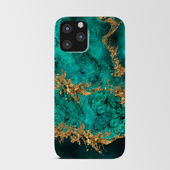Emerald Jade Gold Splatter Abstract iPhone Card Case