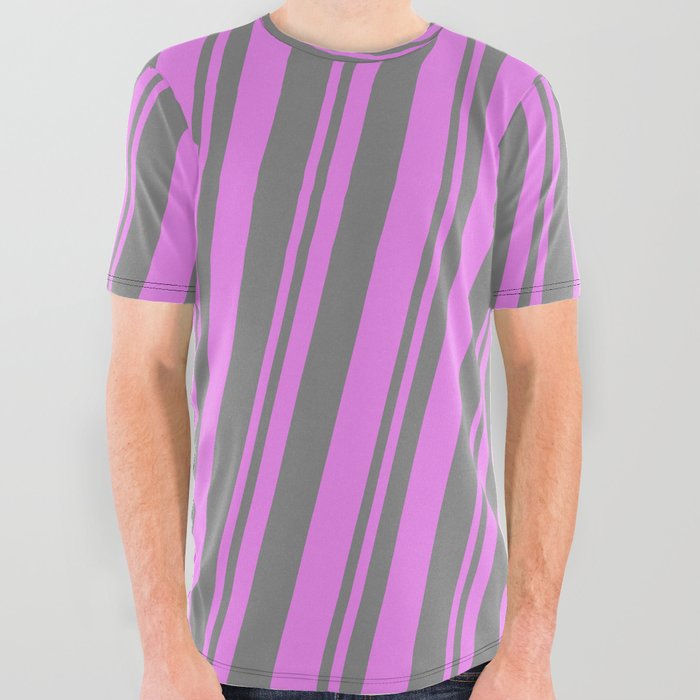 Violet & Gray Colored Lines Pattern All Over Graphic Tee