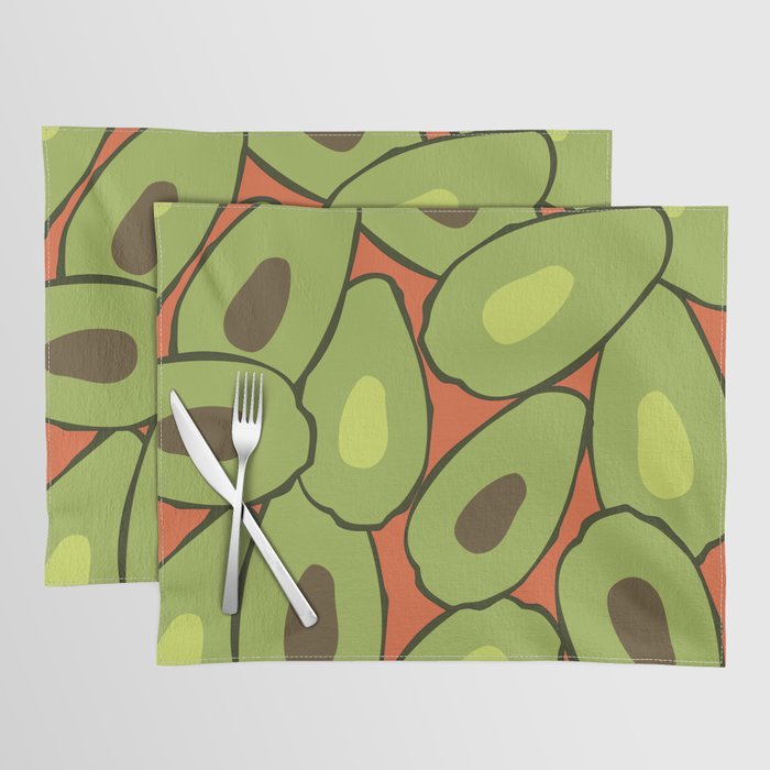 Avo - Minimalistic Avocado Design Pattern on Red Placemat