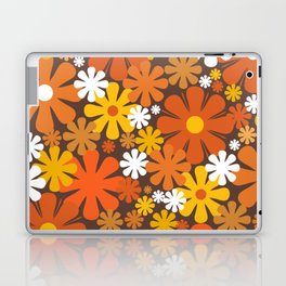 Retro 60s 70s Aesthetic Floral Pattern in 1970s Brown Orange Yellow White Laptop Skin