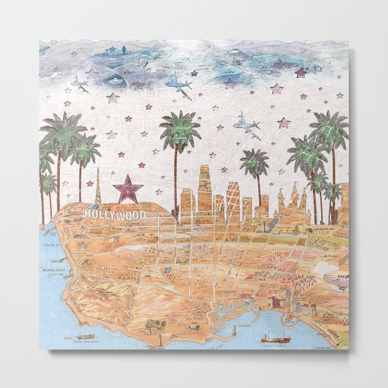 Los Angeles skyline vintage map Metal Print