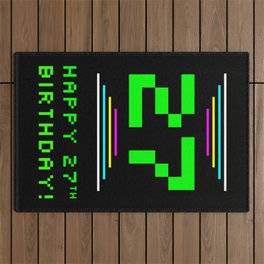 [ Thumbnail: 27th Birthday - Nerdy Geeky Pixelated 8-Bit Computing Graphics Inspired Look Outdoor Rug ]