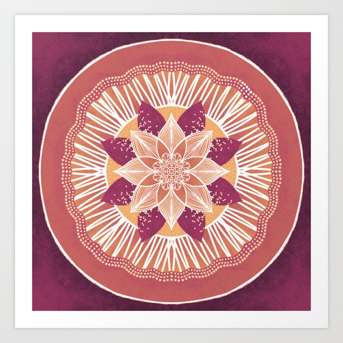 Bohemian Spiritual Mandala in Ruby Tones Art Print